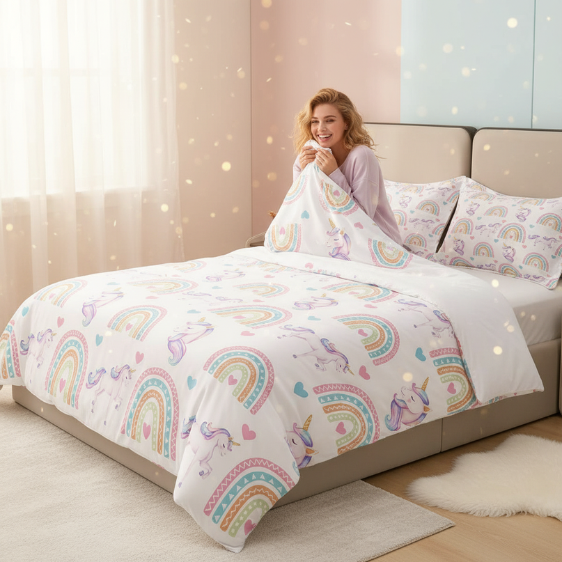 boho unicorn bedding - in-use