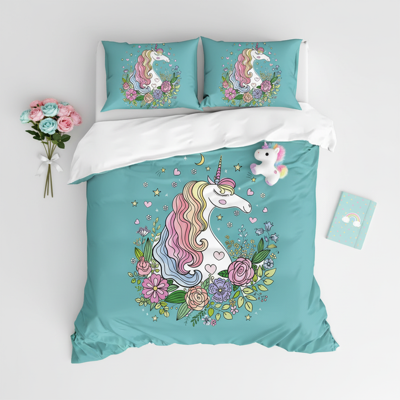 born to dream unicorn bedding - flat-lay
