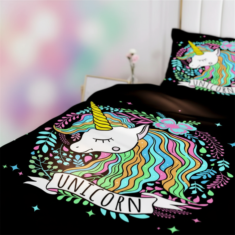 botanical wreath unicorn bedding - detail