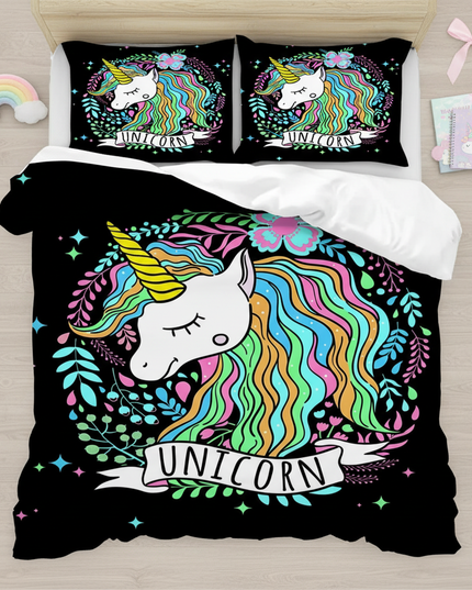 botanical wreath unicorn bedding - flat-lay
