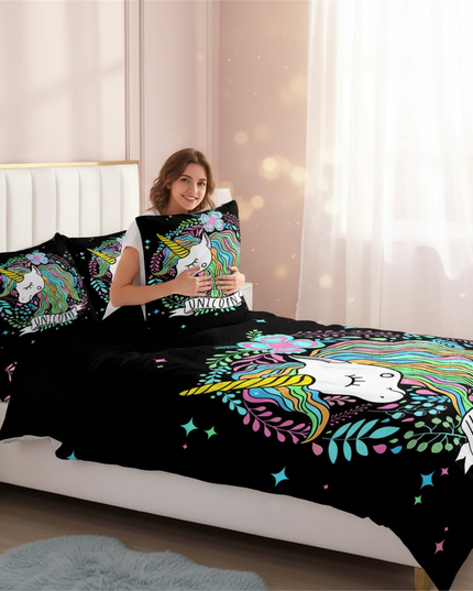 botanical wreath unicorn bedding - in-use