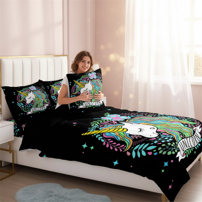 botanical wreath unicorn bedding - in-use