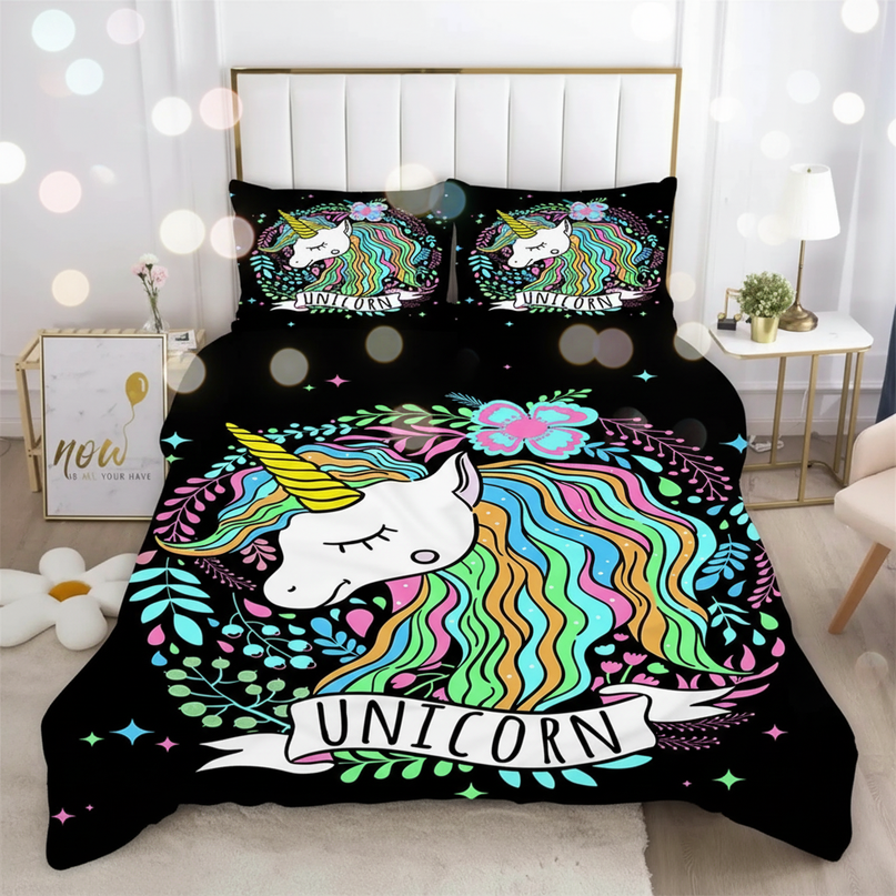 botanical wreath unicorn bedding - lifestyle