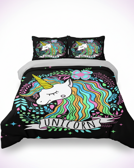 botanical wreath unicorn bedding - white-bg