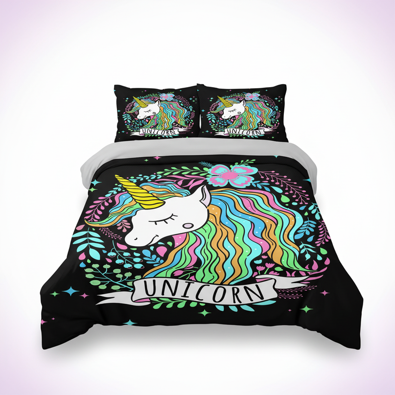 botanical wreath unicorn bedding - white-bg
