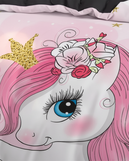 boy girl polka dot unicorn bedding - detail