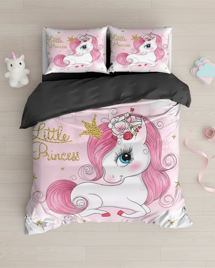 boy girl polka dot unicorn bedding - flat-lay