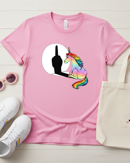 bright pink unicorn shirt - flat-lay