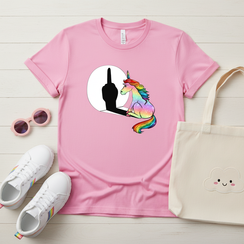 bright pink unicorn shirt - flat-lay