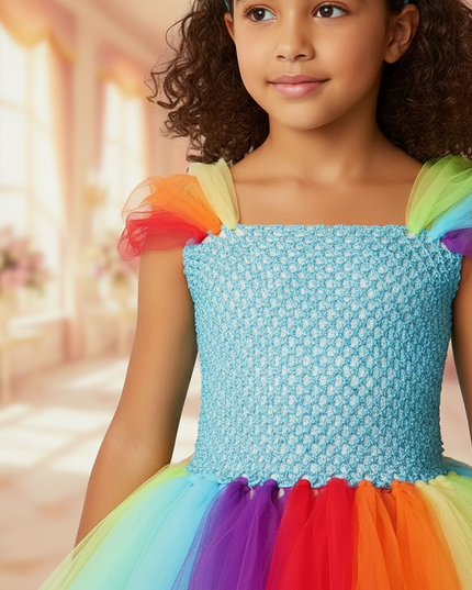 bright rainbow unicorn tutu dress - detail