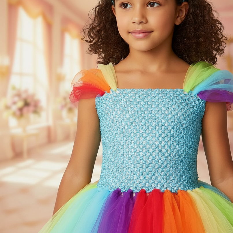bright rainbow unicorn tutu dress - detail