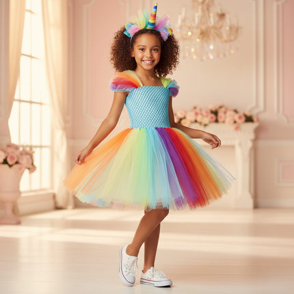 bright rainbow unicorn tutu dress - front