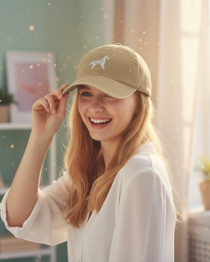brown unicorn cap - in-use