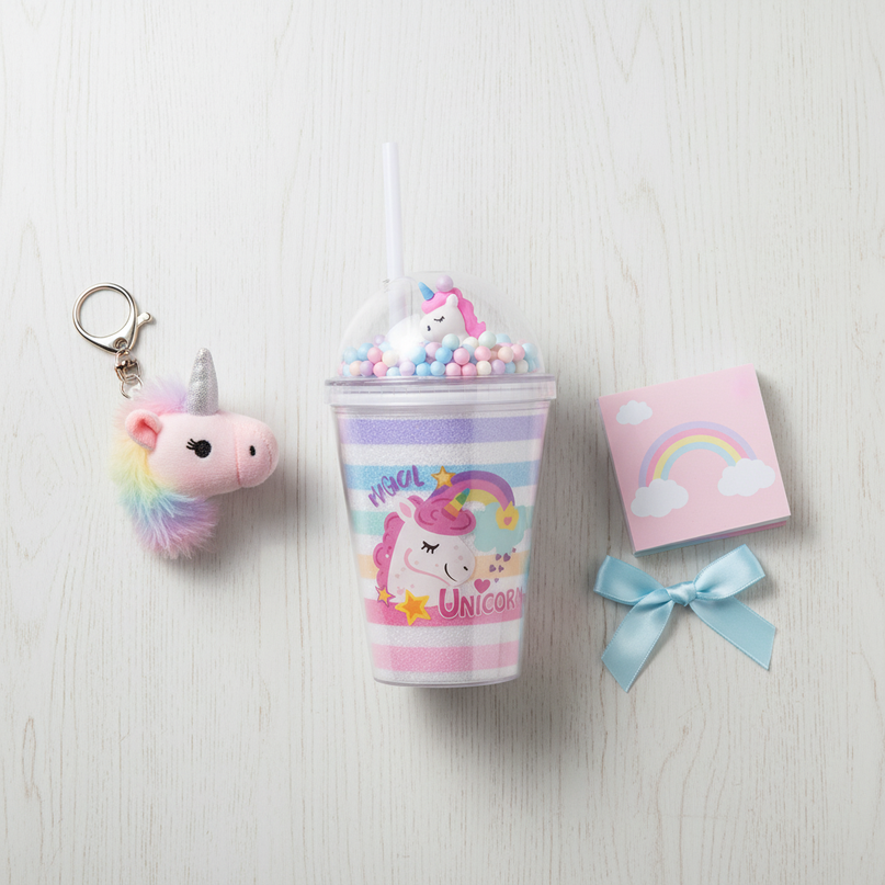 bubble unicorn water bottle - flat-lay