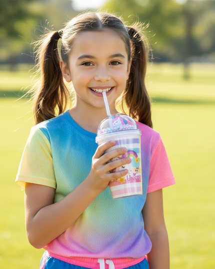bubble unicorn water bottle - in-use