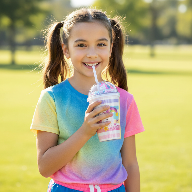 bubble unicorn water bottle - in-use