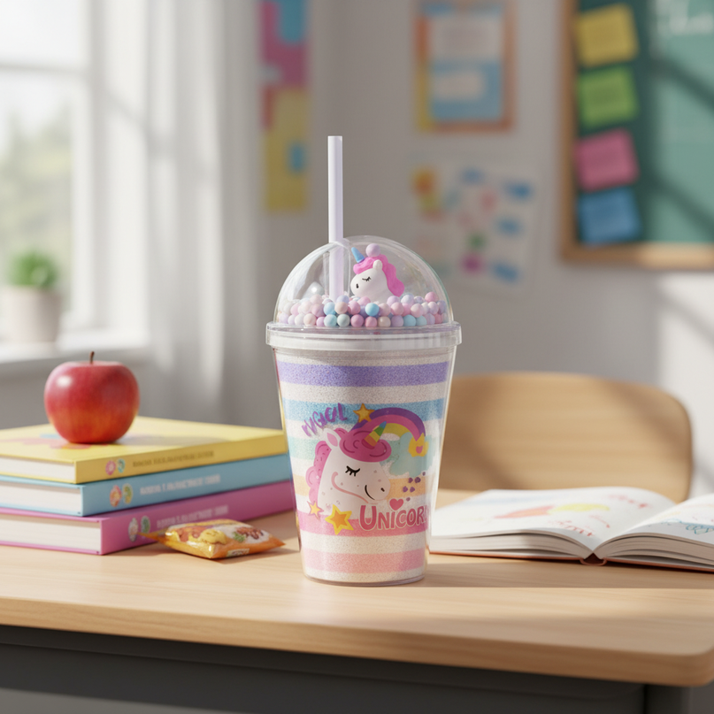 bubble unicorn water bottle - lifestyle
