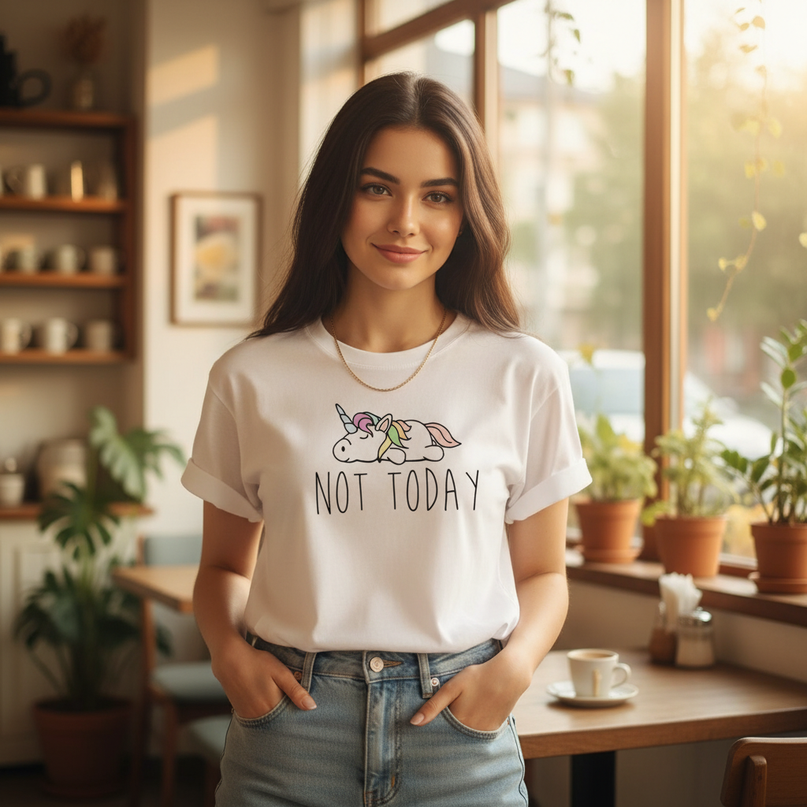 burgundy unicorn shirt - in-use