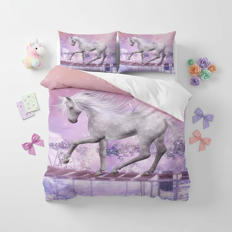 butterfly bridge unicorn bedding - flat-lay