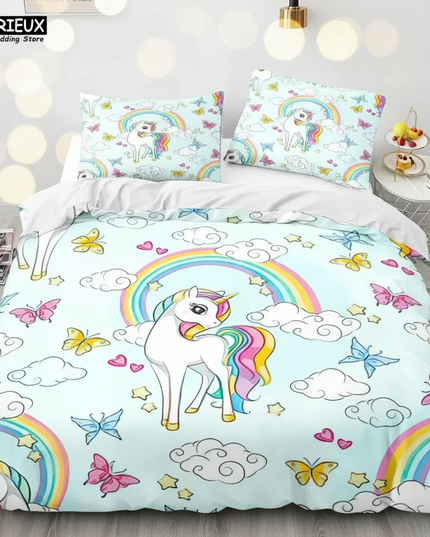 butterfly cloud rainbow unicorn bedding - lifestyle