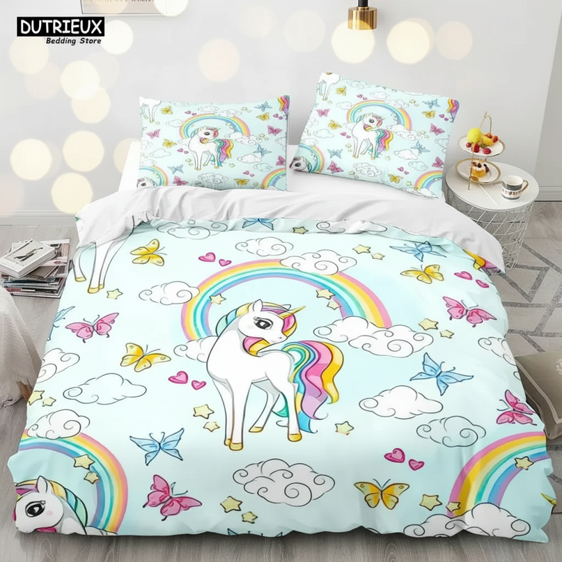 butterfly cloud rainbow unicorn bedding - lifestyle