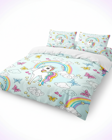 butterfly cloud rainbow unicorn bedding - white-bg
