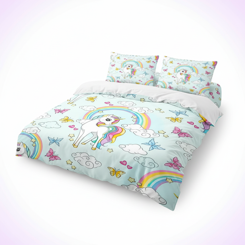 butterfly cloud rainbow unicorn bedding - white-bg