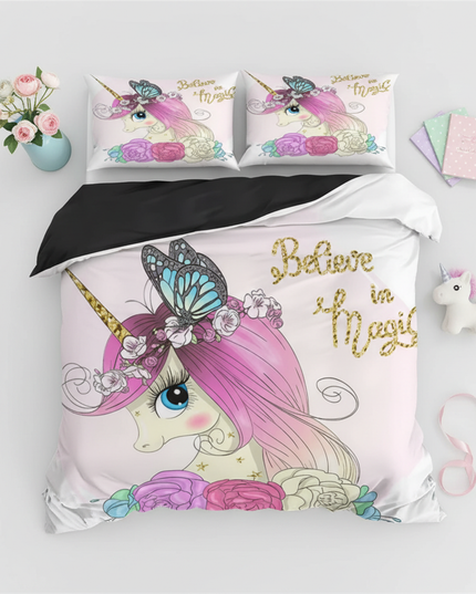 butterfly magic portrait unicorn bedding - flat-lay