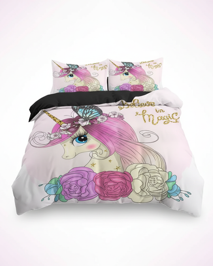 butterfly magic portrait unicorn bedding - white-bg