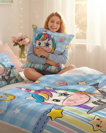butterfly rose believe unicorn bedding - in-use