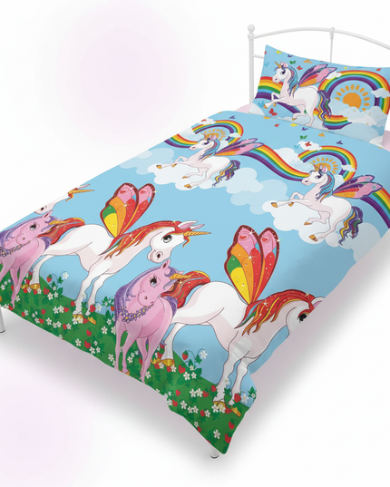 butterfly wing unicorn family bedding - white-bg