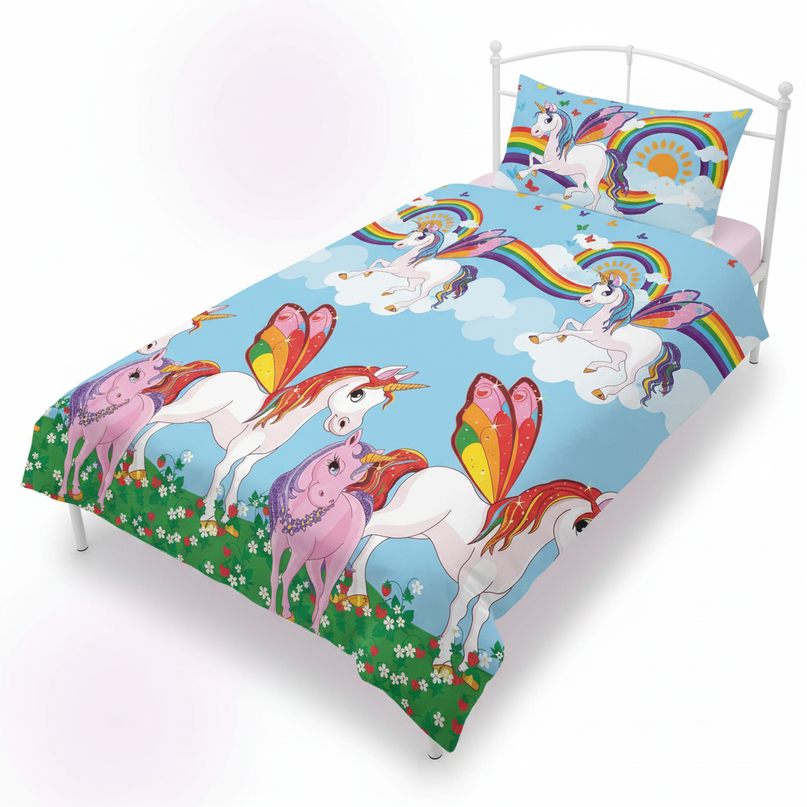 butterfly wing unicorn family bedding - white-bg