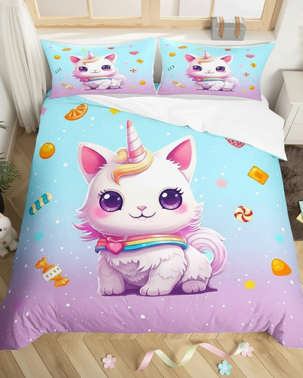 candy caticorn bedding - flat-lay