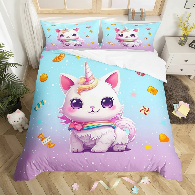 candy caticorn bedding - flat-lay