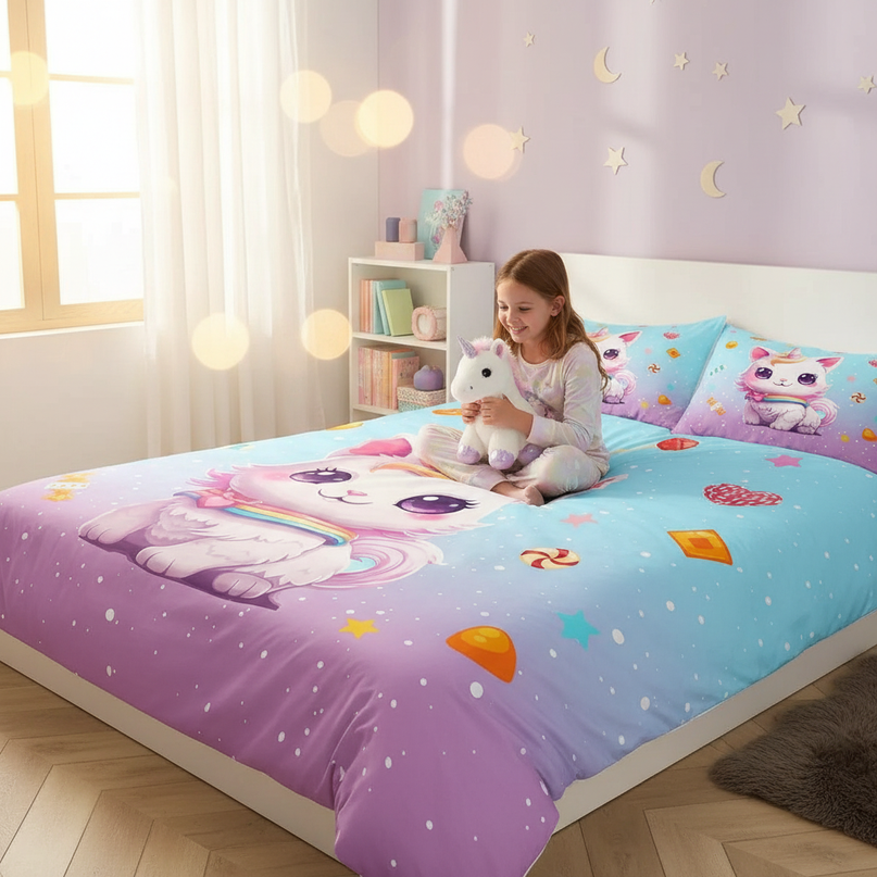 candy caticorn bedding - in-use