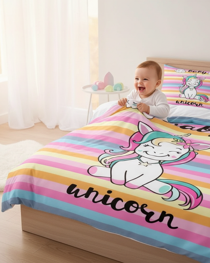 candy stripe baby unicorn bedding - in-use