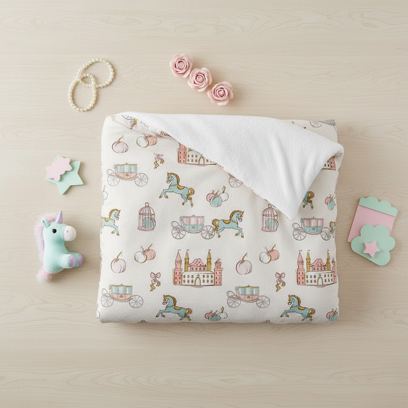 carriage castle allover unicorn bedding - flat-lay