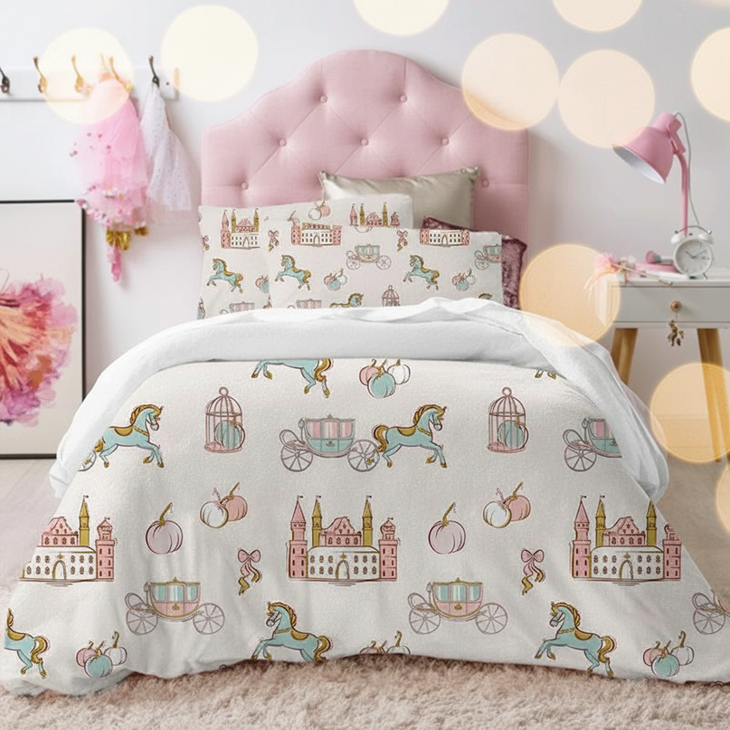 carriage castle allover unicorn bedding - lifestyle