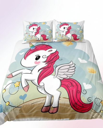 cartoon unicorn bedding - white-bg