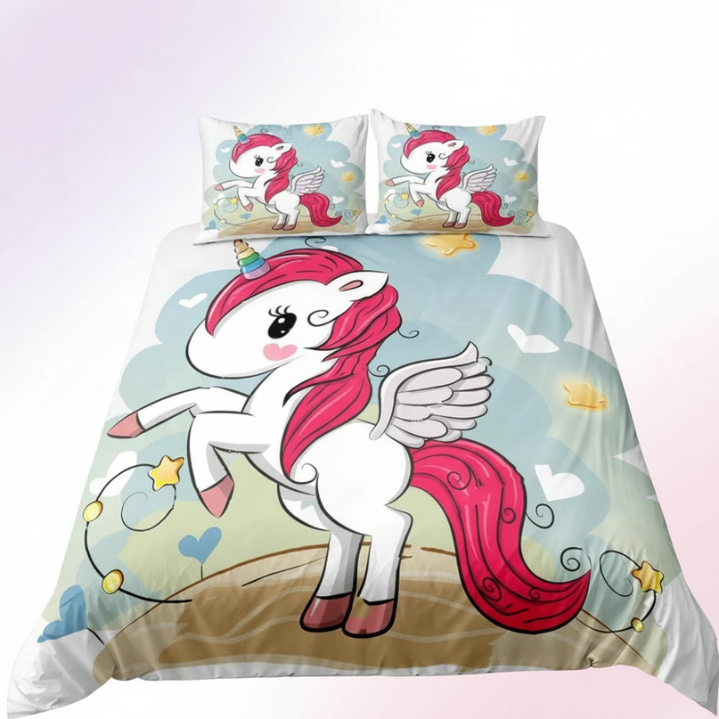 cartoon unicorn bedding - white-bg