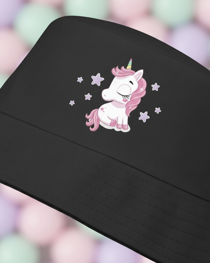 cartoon unicorn bucket hat - detail