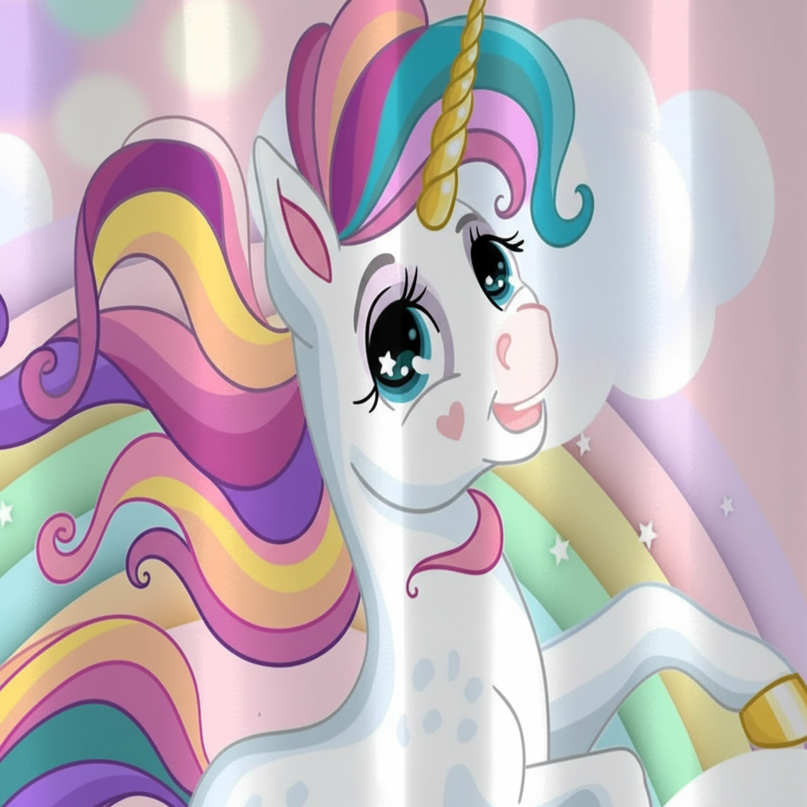 cartoon unicorn curtains - detail