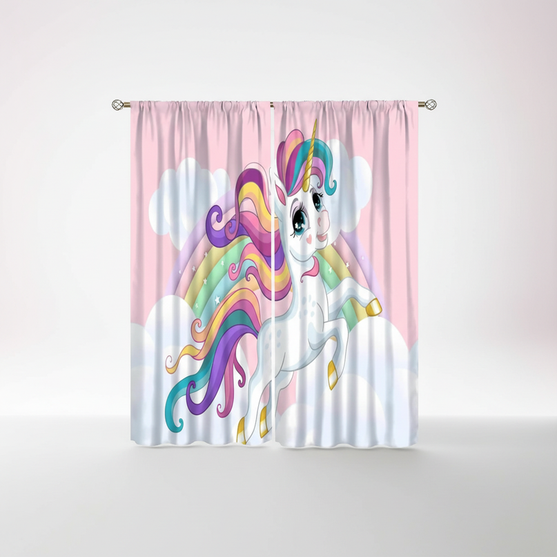 cartoon unicorn curtains - white-bg