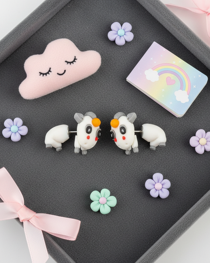 cartoon unicorn earrings - flat-lay