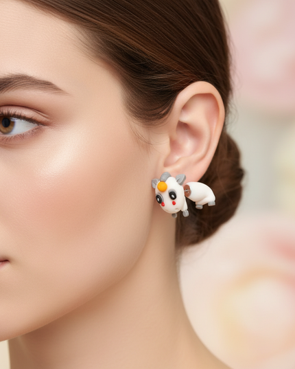 cartoon unicorn earrings - in-use