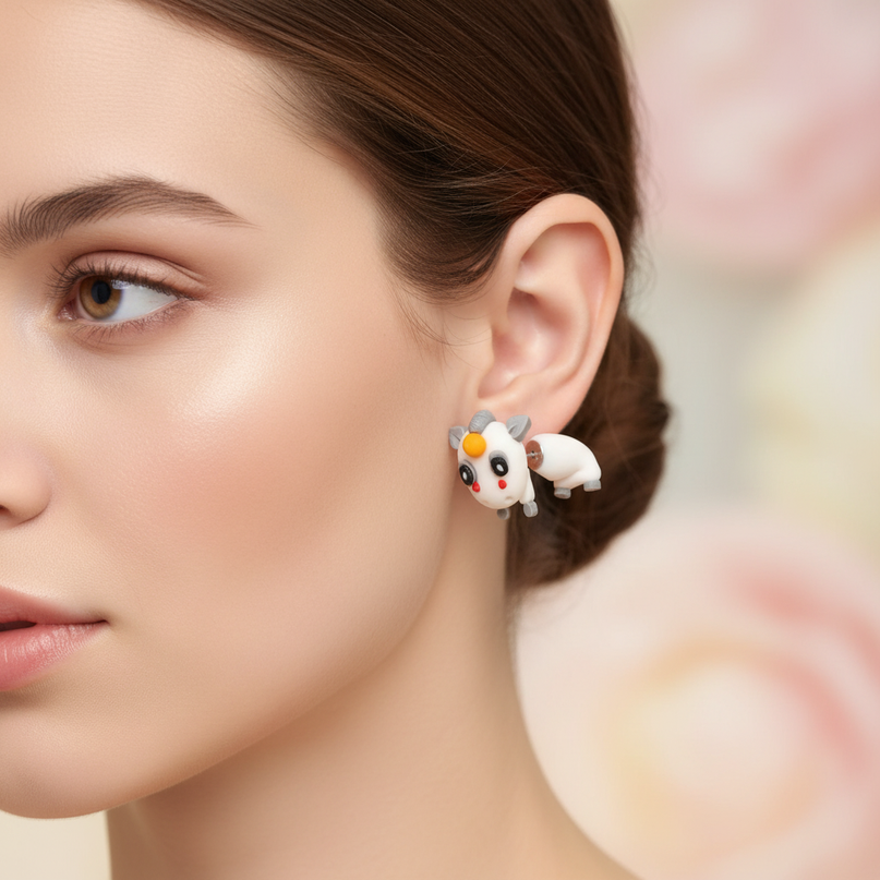 cartoon unicorn earrings - in-use