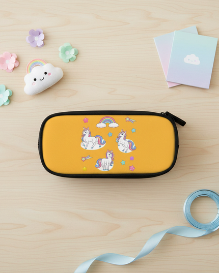 cartoon unicorn pencil case - flat-lay