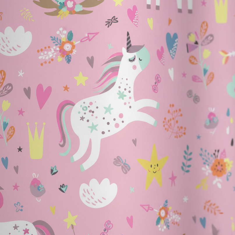 cartoon unicorn shower curtain - detail