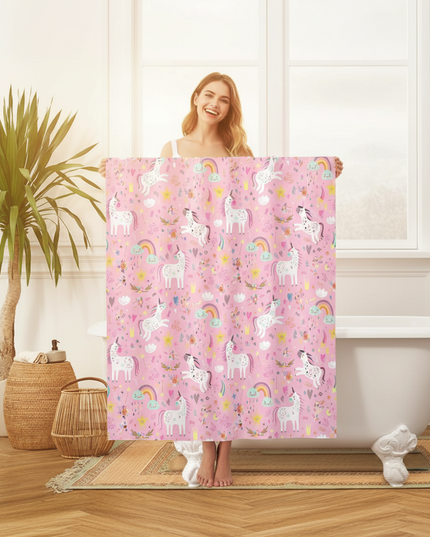 cartoon unicorn shower curtain - in-use