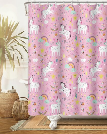 cartoon unicorn shower curtain - lifestyle